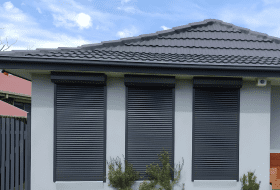 External shutters, black roof